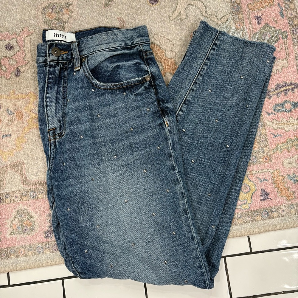 pistola Embellished Dark Blue Ankle Jeans